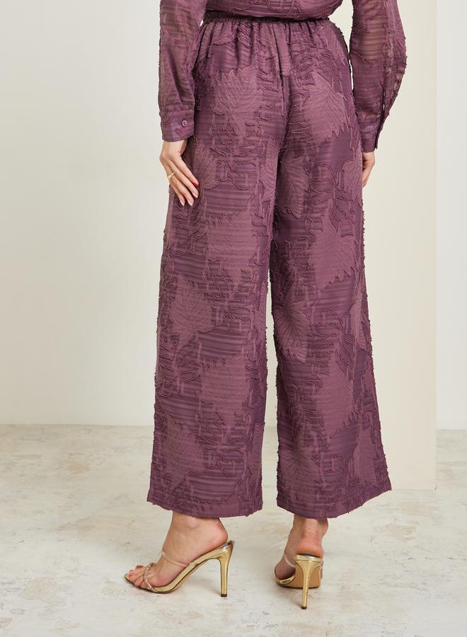 Styli Women Purple Jacquard Wide Leg Trousers - Image 3